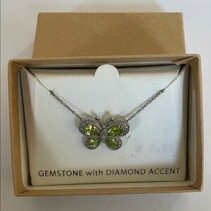 Silver and Green Gemstone Butterfly Necklace